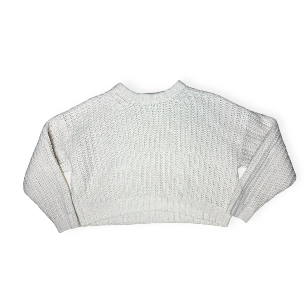 American Eagle Oversized White Cream Knit Sweater Crewneck Women's Medium
